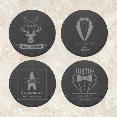 Round Groomsmen Slate Coasters for Wedding | Personalized Wedding Coasters